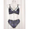 Agnes Orinda Women's Underwire Floral Lace Mesh Push-Up 2-Hook Lace Trim Bra And Panty Set