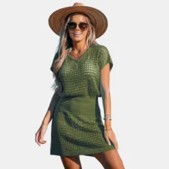 Women's Crochet Knit Cutout V-Neck Cover-Up Mini Dress - Cupshe -Lady Clothing Store GUEST 69acebe6 7d4b 4b44 9eea 312c676f130c
