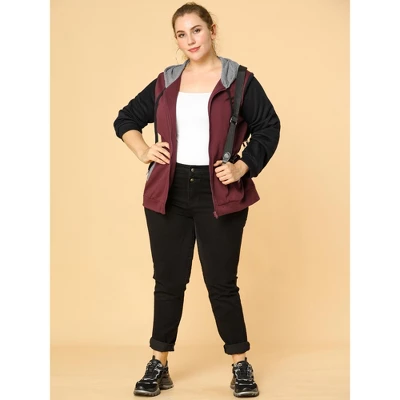 Agnes Orinda Women's Plus Size Casual Hood Color Block Zip Up Hoodie Jacket With Pocket 4 Agnes Orinda Women's Plus Size Casual Hood Color Block Zip Up Hoodie Jacket With Pocket - Image 2