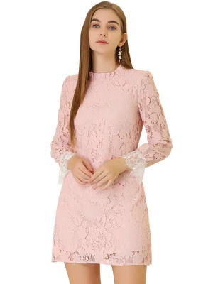 Allegra K Women's Ruffle Crew Neck Formal Elegant Mini Floral Lace Dress 9 Allegra K Women's Ruffle Crew Neck Formal Elegant Mini Floral Lace Dress - Image 7