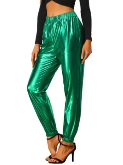 Allegra K Women's Metallic Trousers Shiny Sparkle Elastic Waist Holographic Pants -Lady Clothing Store GUEST 6ac1796e 730a 4deb 8c7b 421c4f26ef60