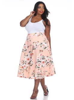 Women's Plus Size Floral Printed Tasmin Flare Midi Skirts - White Mark -Lady Clothing Store GUEST 6c1d2b82 d3ca 45c6 a87b 728cd62159ac
