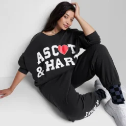 Women's Ascot + Hart Fleece Heart Graphic Pullover Sweatshirt - Black -Lady Clothing Store GUEST 6c875ee3 85a7 4a34 995d 97befa3789da
