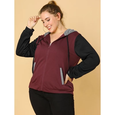 Agnes Orinda Women's Plus Size Casual Hood Color Block Zip Up Hoodie Jacket With Pocket 5 Agnes Orinda Women's Plus Size Casual Hood Color Block Zip Up Hoodie Jacket With Pocket - Image 3
