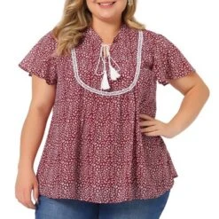 Agnes Orinda Women's Plus Size Bib Peasant Ditsy Floral Tie Neck Keyhole Chiffon Blouse -Lady Clothing Store GUEST 6ee519cd 32d5 4917 b10c fc7b7d17cdcd