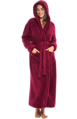 Women's Fuzzy Plush Fleece Bathrobe With Hood, Soft Warm Hooded Lounge Robe 16 Women's Fuzzy Plush Fleece Bathrobe With Hood, Soft Warm Hooded Lounge Robe - Image 14