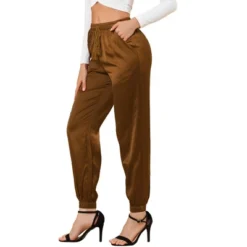 Allegra K Women's Drawstring Elastic Waist Athleisure Pants Ankle Length Satin Joggers With Pocket -Lady Clothing Store GUEST 747c9671 f7b7 4f49 aa9c bf19e9c2928d
