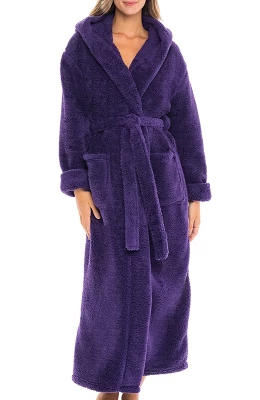 Women's Fuzzy Plush Fleece Bathrobe With Hood, Soft Warm Hooded Lounge Robe 11 Women's Fuzzy Plush Fleece Bathrobe With Hood, Soft Warm Hooded Lounge Robe - Image 9