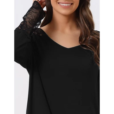 Cheibear Women's Lace Trim Long Sleeves Pull-on Nightshirt Dress 5 Cheibear Women's Lace Trim Long Sleeves Pull-on Nightshirt Dress - Image 3