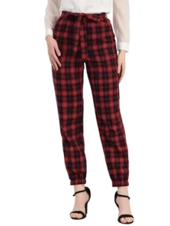 Allegra K Women's Elastic High Waist Leisure Plaid Pants With Pockets -Lady Clothing Store GUEST 76e62dbb 19c1 4ffb 94b0 ef002ceb3bc8