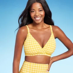 Women's Textured Gingham Triangle Bikini Top - Kona Sol™ Yellow -Lady Clothing Store GUEST 771d149e 5bfe 40f5 80dc 66d04fc29d57