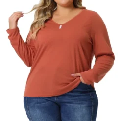 Agnes Orinda Women's Plus Size Long Sleeve V Neck Button Front Casual T-shirt -Lady Clothing Store GUEST 7743f1c0 8625 4c7b 807b 9d6f45a5dc59