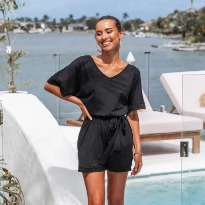 Women's Belted V-Neck Romper - Cupshe 3 Women's Belted V-Neck Romper - Cupshe
