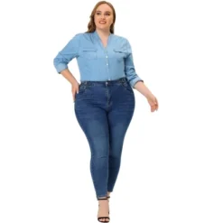 Agnes Orinda Women's Plus Size Jean High Waist Buckle Decor Slash Pocket Work Stretch Washed Denim Skinny Jeans -Lady Clothing Store GUEST 77b07821 a043 4a05 990d 76485be7926b