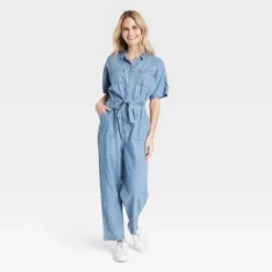 Women's Button-Front Short Sleeve Boilersuit - Universal Thread™ Indigo -Lady Clothing Store GUEST 7ade1262 7338 4ed6 a7a9 37a00844e93a