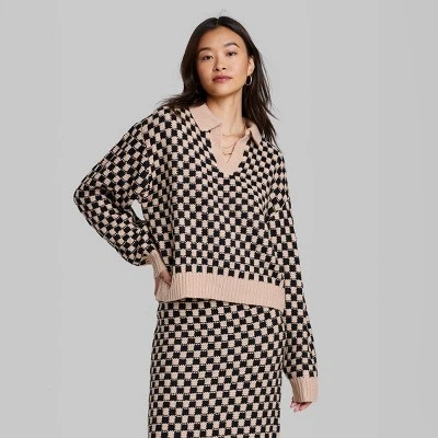 Women's Ascot + Hart Collared Checkered Long Sleeve Graphic T-Shirt 3 Women's Ascot + Hart Collared Checkered Long Sleeve Graphic T-Shirt