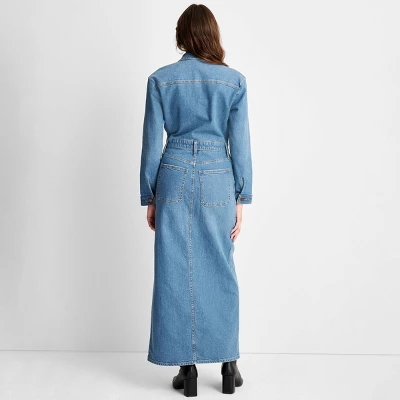 Women's Long Sleeve Denim Maxi Shirtdress - Universal Thread™ Medium Wash 3 Women's Long Sleeve Denim Maxi Shirtdress - Universal Thread™ Medium Wash