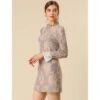 Allegra K Women's Ruffle Crew Neck Formal Elegant Mini Floral Lace Dress