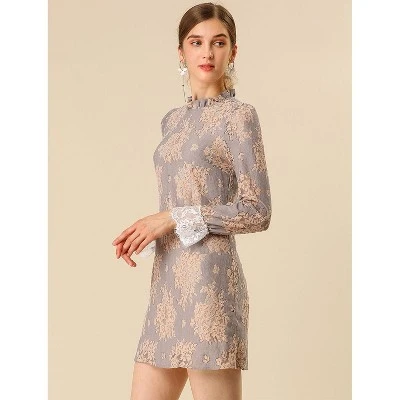 Allegra K Women's Ruffle Crew Neck Formal Elegant Mini Floral Lace Dress 3 Allegra K Women's Ruffle Crew Neck Formal Elegant Mini Floral Lace Dress