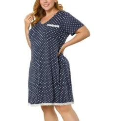 Agnes Orinda Womens Plus Size V Neck Polka Dots Short Sleeve Sleepwear Pajamas Nightgown -Lady Clothing Store GUEST 7cf6d1f5 e4ed 43c9 8efc cd2dd5817c84
