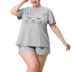 Agnes Orinda Women's Plus Size Comfort Cute Cat Print Short Sleeve Pajama Set -Lady Clothing Store GUEST 80042c00 81b1 4222 9926 166640beaa78