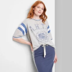 Women's Ascot + Hart Varsity Elbow Sleeve Graphic T-Shirt - Gray -Lady Clothing Store GUEST 80859283 34ce 42cb 9bde e5c609d93680