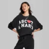 Women's Ascot + Hart Fleece Heart Graphic Pullover Sweatshirt - Black -Lady Clothing Store GUEST 8131679f 5909 4c5e 8434 43e1f4360054