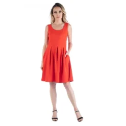 24seven Comfort Apparel Sleeveless Pleated Skater Dress With Pockets -Lady Clothing Store GUEST 828ece96 a08d 475a 8bb4 1c060cec6abc