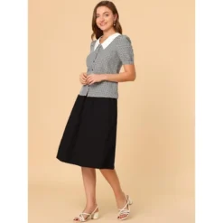 Allegra K Women's Plaid Puff Sleeve Blouse Contrast Collar Button Down Shirt Tops -Lady Clothing Store GUEST 830a0d85 07dd 43a8 854e a61f4f8a16d1