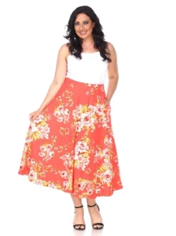 Women's Plus Size Floral Printed Tasmin Flare Midi Skirts - White Mark -Lady Clothing Store GUEST 840f9013 8fee 4d5b 9e1b 7eaccd50d997