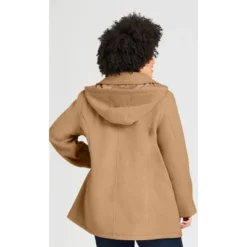 Women's Plus Size Faux Wool Peacoat - Camel | AVENUE