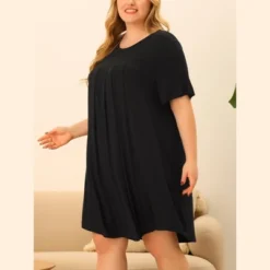 Agnes Orinda Women's Plus Size Comfort Solid Short Sleeve Nightgown