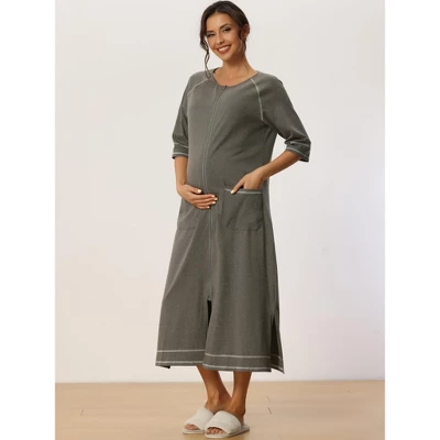 Cheibear Womens Zipper Front Housecoat With Pockets Long Robes 4 Cheibear Womens Zipper Front Housecoat With Pockets Long Robes - Image 2