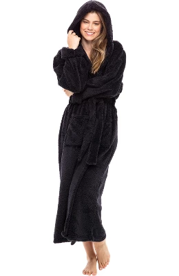 Women's Fuzzy Plush Fleece Bathrobe With Hood, Soft Warm Hooded Lounge Robe 15 Women's Fuzzy Plush Fleece Bathrobe With Hood, Soft Warm Hooded Lounge Robe - Image 13