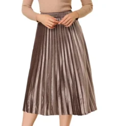 Allegra K Women's Accordion Swing Metallic Party Midi Pleated Skirt -Lady Clothing Store GUEST 88697ff0 ac23 451b ac21 8dc706374c47