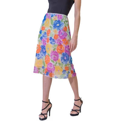 Womens Knee Length Elastic Waist Floral Pattern Skirt 6 Womens Knee Length Elastic Waist Floral Pattern Skirt - Image 4
