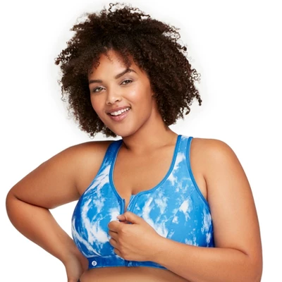 Glamorise Womens Zip Up Front-Closure Sports Wirefree Bra 9266 Blue Tie-Dye 4 Glamorise Womens Zip Up Front-Closure Sports Wirefree Bra 9266 Blue Tie-Dye - Image 2