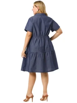 Agnes Orinda Women's Plus Size Babydoll Half Placket Elastic Back Button Chambray Dresses -Lady Clothing Store GUEST 8e942f99 7d49 410d 8756 85da3ed01fdb