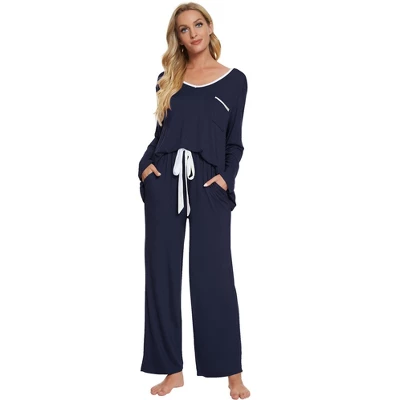 Cheibear Womens Pajama Set Soft Modal Contrast Color Long Sleeve Shirt And Pants Sleepwear 2pcs 10 Cheibear Womens Pajama Set Soft Modal Contrast Color Long Sleeve Shirt And Pants Sleepwear 2pcs - Image 8