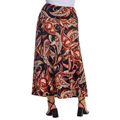 Womens Plus Size Black And Red Paisley Print Maxi Skirt 4 Womens Plus Size Black And Red Paisley Print Maxi Skirt - Image 2