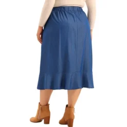 Agnes Orinda Women's Plus Size Midi Elastic Waist Denim Tiered Pleated Hem Chambray Skirts -Lady Clothing Store GUEST 90cdf05e 0789 4b10 ba7a dc7db28208d5