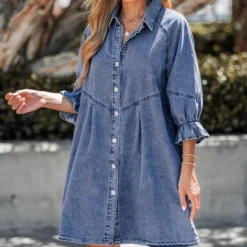 Women's Denim Button-Front Ruffled Mini Dress - Cupshe -Lady Clothing Store GUEST 95d8a801 7eeb 449a 95aa 11e991b5e88f