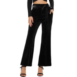 Allegra K Women's Velvet Tie Waist Stretchy Wide Leg Pants With Pockets -Lady Clothing Store GUEST 95f506e5 12c6 4572 8355 7f3584635ae2