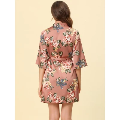 Cheibear Womens Satin Robes Pajama Bridal Party Tie Waist Mini Bathrobe 5 Cheibear Womens Satin Robes Pajama Bridal Party Tie Waist Mini Bathrobe - Image 3