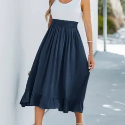 Women's Midnight Blue Ruffled Midi Dress - Cupshe -Lady Clothing Store GUEST 9ae0532e a577 49bb b6ec 430bddba0fa5