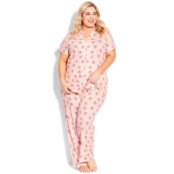 Women's Plus Size Hedgehog Button Sleep Top - Pink | AVENUE -Lady Clothing Store GUEST 9aef5d57 d85d 4cf5 b0e1 5c551316e5c9