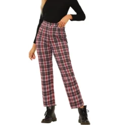 Allegra K Women's Plaid Trousers Button Casual Tartan Check Work Pants -Lady Clothing Store GUEST 9af922e2 6110 4aab bf5c 59975016b44d