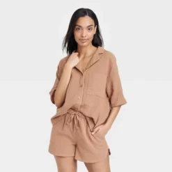 Women's 100% Cotton Gauze Short Sleeve Notch Collar Top - Stars Above™ -Lady Clothing Store GUEST 9c3f87b4 23d6 4d92 b84d 8fe9872b90ca