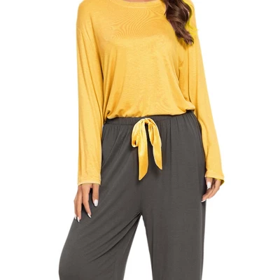 Cheibear Womens Pajama Set Soft Modal Contrast Color Long Sleeve Shirt And Pants Sleepwear 2pcs 6 Cheibear Womens Pajama Set Soft Modal Contrast Color Long Sleeve Shirt And Pants Sleepwear 2pcs - Image 4