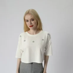 Women's Crew Neck Oversized Cropped T-Shirt -Lady Clothing Store GUEST 9ef18c34 4b82 412a bd15 df1be2b6d23c